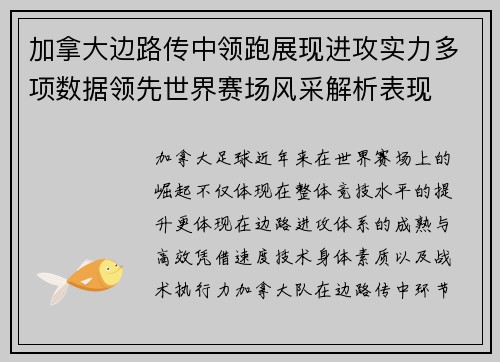 加拿大边路传中领跑展现进攻实力多项数据领先世界赛场风采解析表现